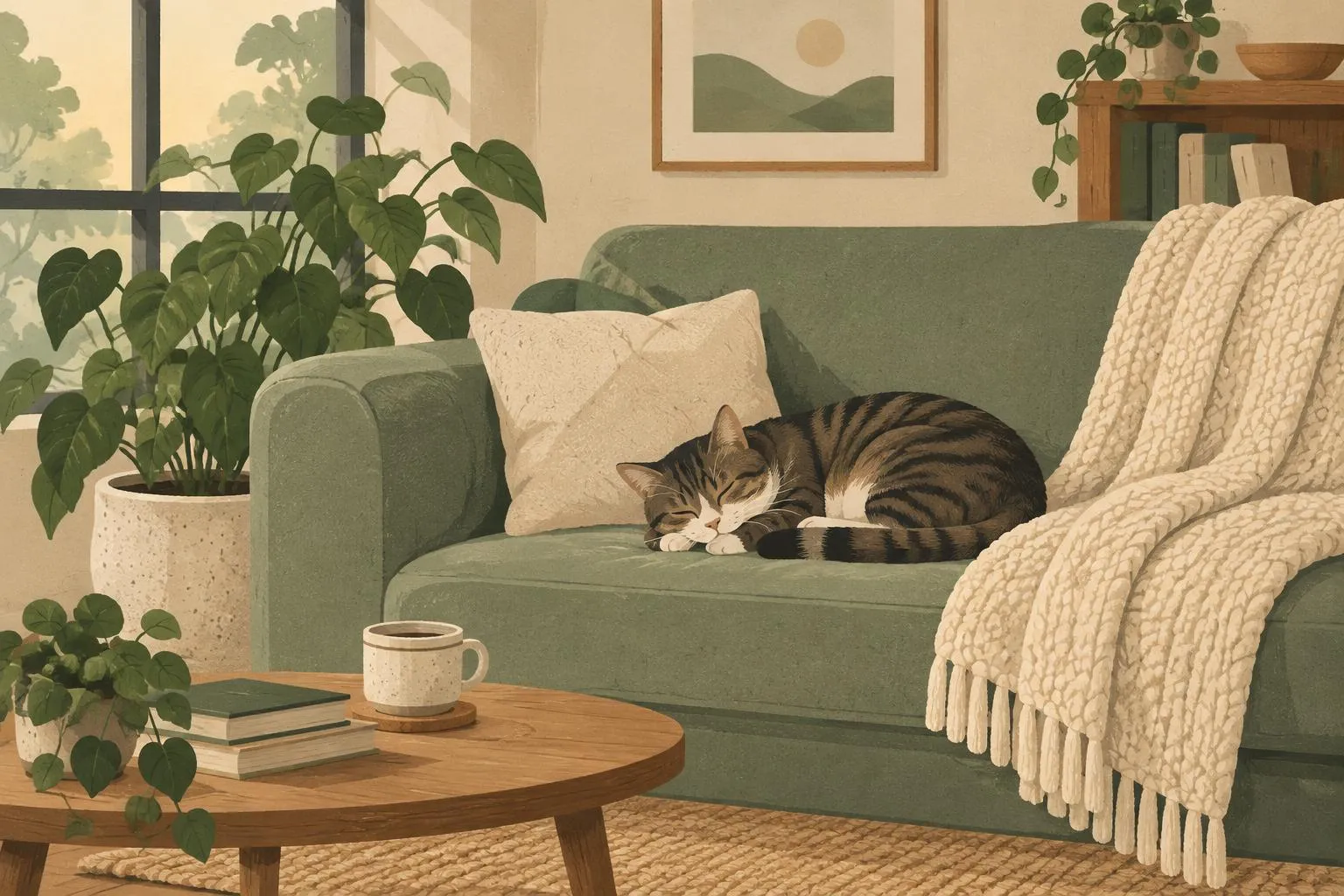 Kat slaapt rustig in de zetel